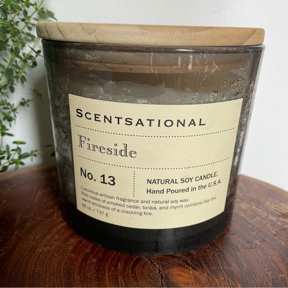 SCENTSATIONAL Scented Candle Fireside Smoked Cedar Myrhh Soy 3 Wick Jar 26oz New - Picture 1 of 8